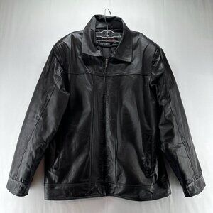 Phase Two Jacket Mens Sz M Leather Moto Rider Full Zip Long Sleeve Dark Brown